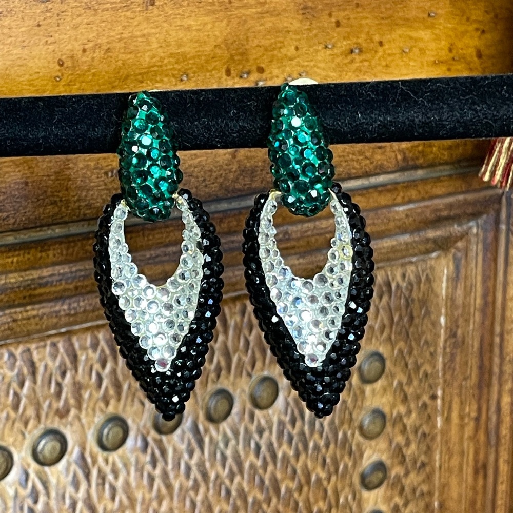 Vintage Richard Kerr Rhinstone Clip On Drop Earrings